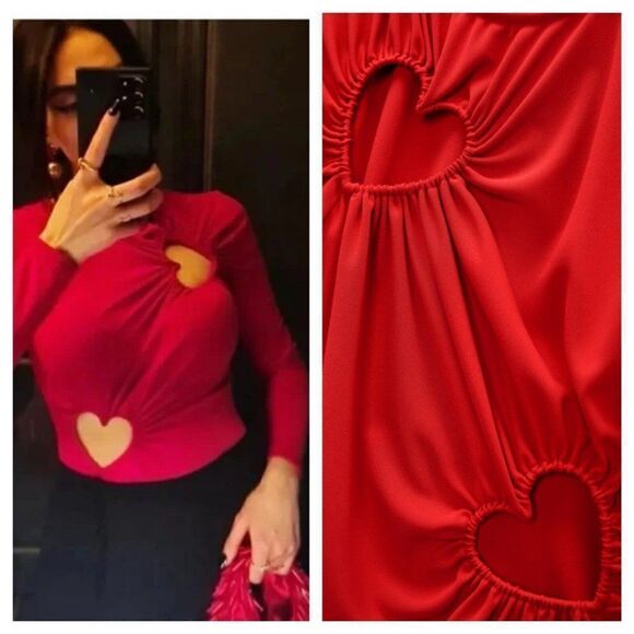 ZARA CUT OUT FITTED BODYSUIT TOP HEARTS - Picture 2 of 14